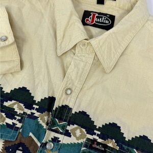 Vintage Justin Boots Men’s Size XL Aztec Pearl Snap Western Cowboy Cotton B2